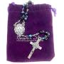Nazareth Store Saint Benedict Rosary Necklace Deep Blue With Sheen Crystal Beads, Silver Miraculous Medal and Cross NR - Velvet Bag