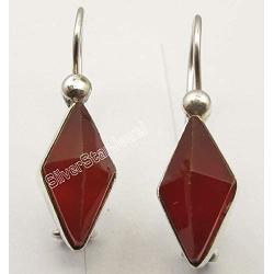 SilverStarJewel Carnelian Dangle Earrings 1.1'' 925 Sterling Silver Handcrafted Gift