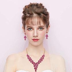 BriLove Wedding Jewelry Sets for Brides Leaf Rhinestone Beaded Y-Shape Neckalce Dangle Earrings