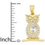 10k Real Solid Gold Owl Pendant Set with Cubic Zirconia Stones, Graduation Gift Charm for Knowledge and Good Luck