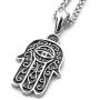 Warvik Hamsa Hand Evil Eye Jewish Necklace Pendant, Stainless Steel Jewelry Gold/Silver Color Mens Womens Wheat Chain 20/28inch