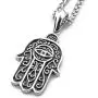 Warvik Hamsa Hand Evil Eye Jewish Necklace Pendant, Stainless Steel Jewelry Gold/Silver Color Mens Womens Wheat Chain 20/28inch