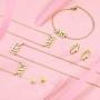 MeMeDIY 4 Pieces Birth Year Number Necklace/Bracelet/Earrings/Ring Jewelry Set for Women Girls Friend, Stainless Steel 18K Gold Plated Birthstone Pendant Friendship Birthday Gift