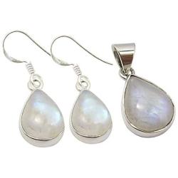 SilverStarJewel Teardrop Stone, Jewelry Set For Gift 925 Pure Silver MOONSTONE Earrings Pendant