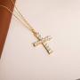 S.Leaf Cross Necklace for Women 14k Gold plated Sterling Silver Cross Necklace for Women Gold Cross Pendant Simple Dainty Necklace