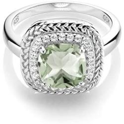 Gem Stone King 925 Sterling Silver Green Prasiolite Women Engagement Ring (2.05 Ct Cushion Cut Gemstone Birthstone, Available in size 5, 6, 7, 8, 9)
