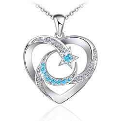 Distance Heart Necklace for Women 925 Sterling Silver 18k Moon Heart Pendants for Girlfriend Wife Mother Sister Necklaces Jewelry for Christmas Valentines Day