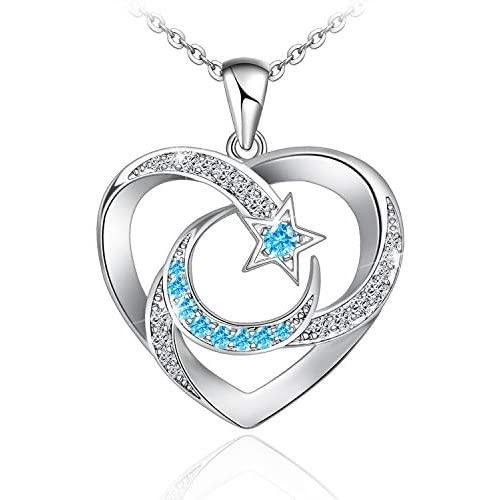 Distance Heart Necklace for Women 925 Sterling Silver 18k Moon Heart Pendants for Girlfriend Wife Mother Sister Necklaces Jewelry for Christmas Valentines Day