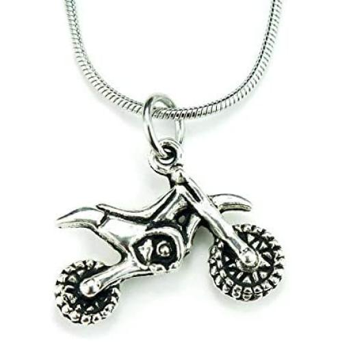 Dirt Bike Necklace, 20'' Stainless Chain with 3D Dirtbike Charm, Antique Silver Zinc Alloy Pendant on 304 Stainless Steel Snake Chain