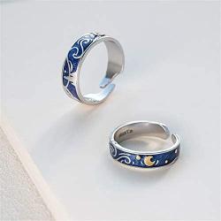NXowzf S925 Sterling Silver Starry Night Rings Adjustable Size