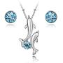 Crystalline Azuria Jewelry Set Crystals from Swarovski Blue Simulated Aquamarine Crystal Dolphin Pendant Necklace for Women Pendant Necklace 18'' Stud Earrings 18K White Gold Plated Necklace