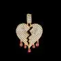 Mens Bling Iced Out Broken Heart Pendant Chain Fake Diamond Tennis Cuban with Heartbreaks 24 Inches