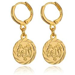Gold Huggie Hoop Earrings with Dangle Charm|Platinum or 18K Gold Plated Allah Earrings,Small Heart/Coin Style Drop Earrings for Women Girls
