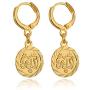 Gold Huggie Hoop Earrings with Dangle Charm|Platinum or 18K Gold Plated Allah Earrings,Small Heart/Coin Style Drop Earrings for Women Girls