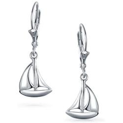 Nautical Sailboat Small Leverback Sailboat Dangle Earrings For Women For Teen 925 Sterling Silver