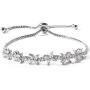 Miss Rabbit Cubic Zirconia Classic Flower Tennis Bracelet for Women with Elegant Box, White Gold Plating Bridal Adjustable Bracelet for Wedding Jewelry Gift