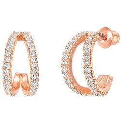PAVOI 14K Gold Plated Sterling Silver Split Hoop Huggie Earrings in Rose Gold, White Gold and Yellow Gold