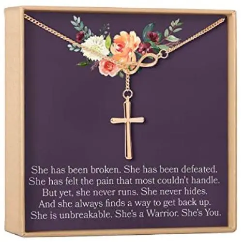 Thinking of You Gift Necklace: Inspirational Quote, Condolence, Cancer, Infinity Cross (rose-gold-plated-brass, NA) Thinking of You Gift Necklace: Inspirational Quote, Condolence, Cancer, Infinity Cross (rose-gold-plated-brass, NA)