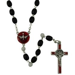 Needzo Holy Spirit Dove Black Bead Confirmation Rosary with Prayer Card, 19 Inch