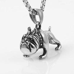 HZMAN Pet Jewelry 3D Bulldog Stainlss Steel Pendant Dog Necklace