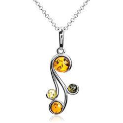 Multicolor Amber Sterling Silver Pendant Necklace Chain 18''