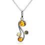 Multicolor Amber Sterling Silver Pendant Necklace Chain 18''