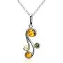 Multicolor Amber Sterling Silver Pendant Necklace Chain 18''