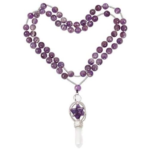 SUNYIK Natural Spinning Merkaba Star Chakra Pendant Necklace for Women Men, Hexagonal Prisms Stone Point Reiki Healing Crystal Magic Wand, 13.5''-14.5'' Strand