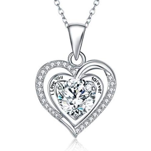 Shahd Love Heart Birthstone Pendant Necklaces for Women with 5A Cubic Zirconia Mothers Day Jewelry Gift Birthday Gift for Mom Women Wife Girls Her