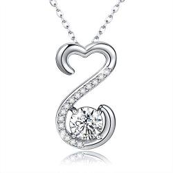 APOTIE 925 Sterling Silver Open Heart Necklace - Birthstone CZ Pendant Jewelry Gift for Mom Girls Women
