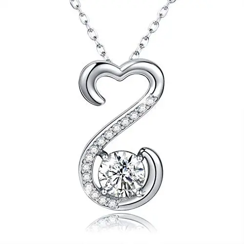 APOTIE 925 Sterling Silver Open Heart Necklace - Birthstone CZ Pendant Jewelry Gift for Mom Girls Women APOTIE 925 Sterling Silver Open Heart Necklace - Birthstone CZ Pendant Jewelry Gift for Mom Girls Women