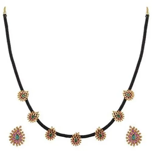 Tarinika Makul Antique Gold-Plated Indian Jewelry Set with CZ pendant Necklace and Earrings - Red Green Tarinika Makul Antique Gold-Plated Indian Jewelry Set with CZ pendant Necklace and Earrings - Red Green