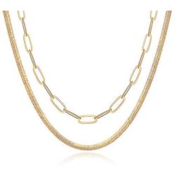 Hidepoo Gold Layered Necklaces for Women, 14K Gold Plated Dainty Coin Pendant Choker Necklace Herringbone Snake Necklace Paperclip Chain Layered Necklaces for Women Jewelry Gifts