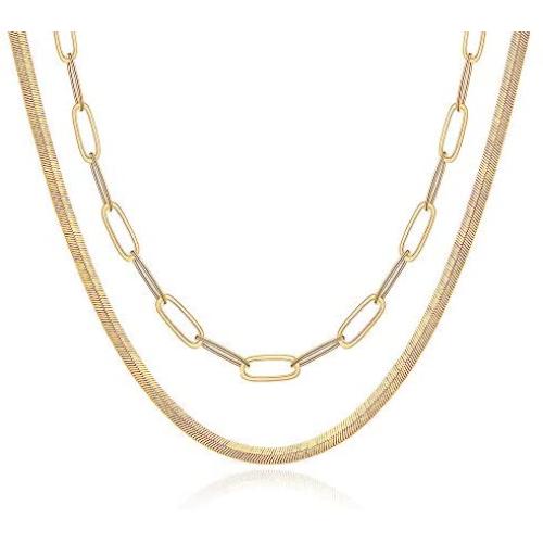 Hidepoo Gold Layered Necklaces for Women, 14K Gold Plated Dainty Coin Pendant Choker Necklace Herringbone Snake Necklace Paperclip Chain Layered Necklaces for Women Jewelry Gifts