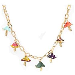 Colorful Enamel Mushroom Charms Tassel Necklace Personality Fashion Jewelry for Women Girls