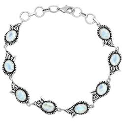 MIRRAMOR Natural Moonstone Bracelet 925 Silver Overlay Handmade Vintage Bohemian Style Jewelry for Women Mom Wife