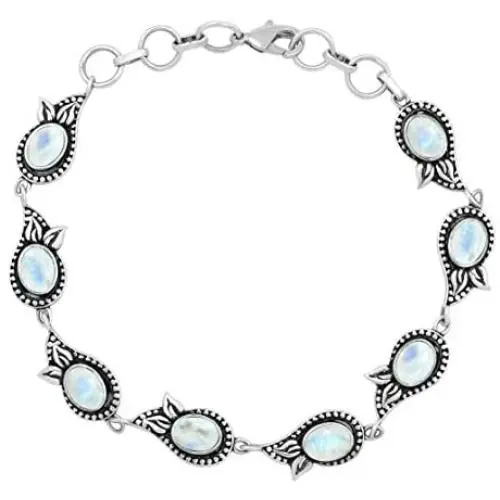 MIRRAMOR Natural Moonstone Bracelet 925 Silver Overlay Handmade Vintage Bohemian Style Jewelry for Women Mom Wife MIRRAMOR Natural Moonstone Bracelet 925 Silver Overlay Handmade Vintage Bohemian Style Jewelry for Women Mom Wife