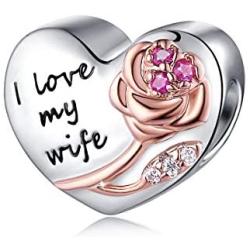 FOREVER QUEEN 925 Sterling Silver Heart Love with 3D Rose Flower Charms Beads for Bracelets Necklaces Wedding Valentines Day Mothers Day Gift Jewelry for Women