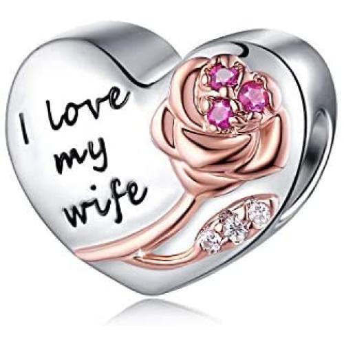 FOREVER QUEEN 925 Sterling Silver Heart Love with 3D Rose Flower Charms Beads for Bracelets Necklaces Wedding Valentines Day Mothers Day Gift Jewelry for Women