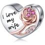 FOREVER QUEEN 925 Sterling Silver Heart Love with 3D Rose Flower Charms Beads for Bracelets Necklaces Wedding Valentines Day Mothers Day Gift Jewelry for Women