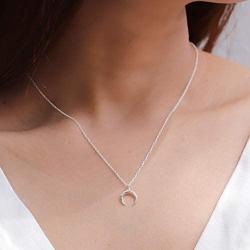 Boma Jewelry Sterling Silver Downward Crescent Moon Double Horn Pendant Necklace, 18 Inches