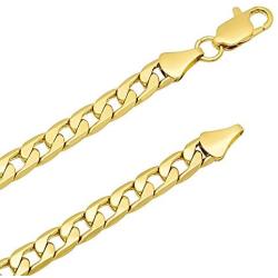 The Bling Factory 6mm-11mm 14k Yellow Gold Plated Flat Cuban Link Curb Chain Necklace or Bracelet