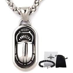 GUNGNEER Stainless Steel Scarab Pendant Egyptian Eye of Horus Necklace Health Protection Amulet Talisman Jewelry