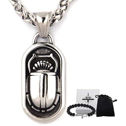 GUNGNEER Stainless Steel Scarab Pendant Egyptian Eye of Horus Necklace Health Protection Amulet Talisman Jewelry