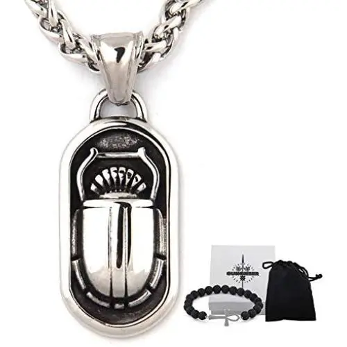 GUNGNEER Stainless Steel Scarab Pendant Egyptian Eye of Horus Necklace Health Protection Amulet Talisman Jewelry GUNGNEER Stainless Steel Scarab Pendant Egyptian Eye of Horus Necklace Health Protection Amulet Talisman Jewelry