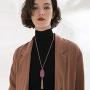 Wowanoo Tassel Necklaces for Women Long Pendant Chain Necklace Oval Stone Necklace Bohemian Sweater Jewelry