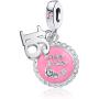 QeenseKc Happy Birthday Number 16th 18th 21th Charm Celebration Cake Dangle Bead for Pandora Charm Bracelet Pink Enamel