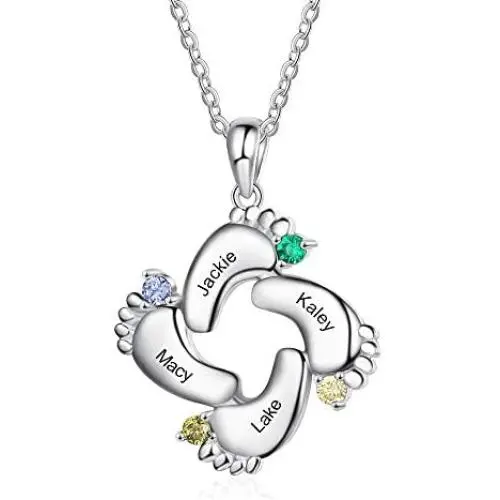 Personalized Necklace for Mother with 1-6 Name Custom Baby Feet Pendant Necklace for Mom with Simulated Birthstone Family Jewelry for Mom Personalized Necklace for Mother with 1-6 Name Custom Baby Feet Pendant Necklace for Mom with Simulated Birthstone Family Jewelry for Mom