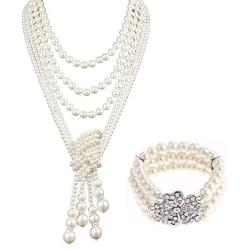 1920s Gatsby Pearls Necklace Pearls bracelet Accessories Jewelry Set for women Gatsby Flapper Costume 1920s Vintage Party