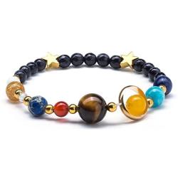 Fesciory Women Solar System Bracelet Universe Galaxy The Eight Planets Guardian Star Natural Stone Beads Bracelet Bangle Gifts for Girls